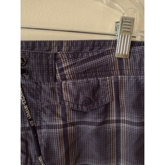 Armani Exchange A/X Hybrid Board Shorts Medium Blue Plaid Drawstring Swim Trunks - Picture 9 of 16